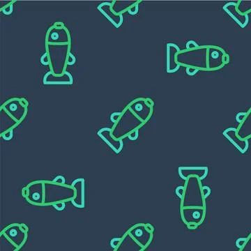 Line Fish icon isolated seamless pattern on blue background.  Vector Stock Illustration