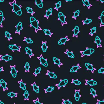 Line Fish icon isolated seamless pattern on black background.  Vector イラスト素材
