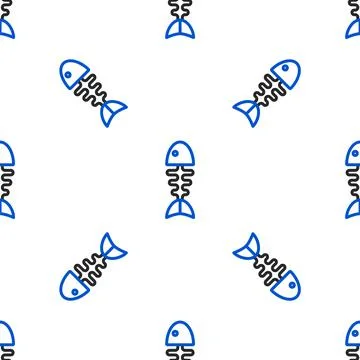 Line Fish skeleton icon isolated seamless pattern on white background. Fish bone Stock Illustration