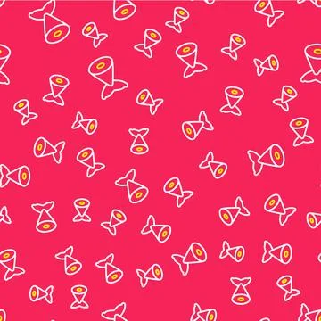 Line Fish tail icon isolated seamless pattern on red background. Vector 스톡 일러스트