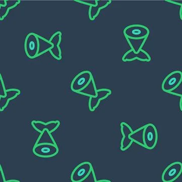 Line Fish tail icon isolated seamless pattern on blue background.  Vector Illustrazione stock