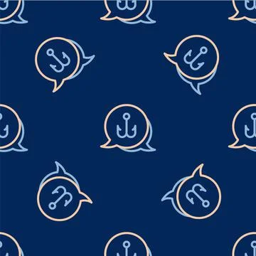 Line Fishing hook icon isolated seamless pattern on blue background. Fishing Illustrazione stock