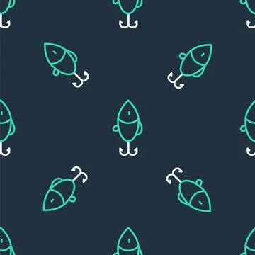 Line Fishing lure icon isolated seamless pattern on black background. Fishing Illustrazione stock