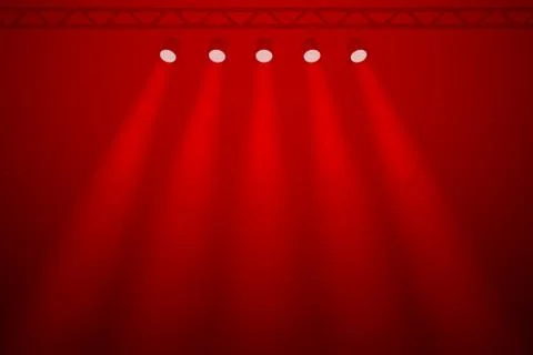 Line of five red symmetrical spotlights Stock Illustration