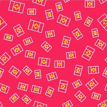 Line Flag of Canada icon isolated seamless pattern on red background. North イラスト素材