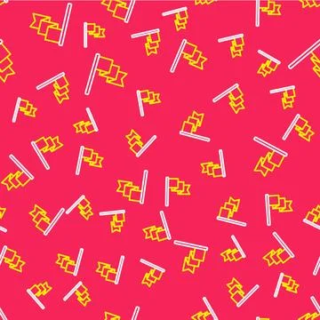 Line Flag icon isolated seamless pattern on red background. Location marker.. Stock Illustration