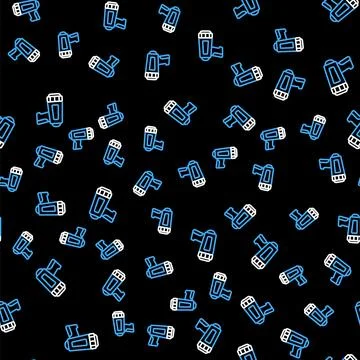 Line Flashlight for diver icon isolated seamless pattern on black background 스톡 일러스트