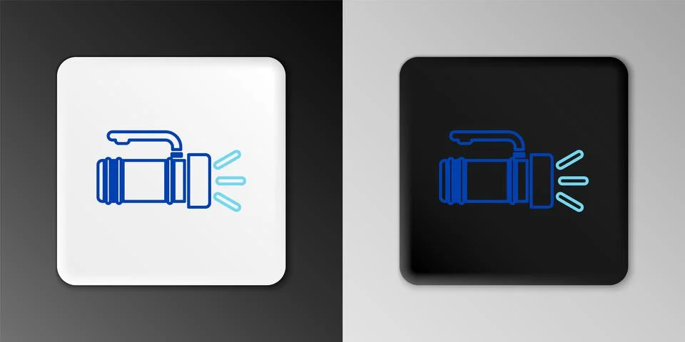 Line Flashlight icon isolated on grey background. Tourist flashlight handle Illustration