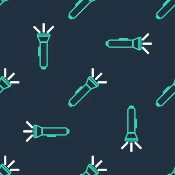 Line Flashlight icon isolated seamless pattern on black background. Vector イラスト素材