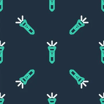 Line Flashlight icon isolated seamless pattern on black background. Vector 库存插图
