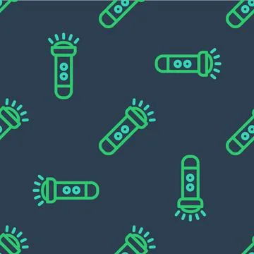 Line Flashlight icon isolated seamless pattern on blue background. Vector Stock Illustration