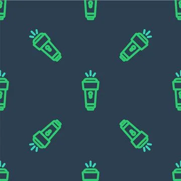 Line Flashlight icon isolated seamless pattern on blue background. Vector 스톡 일러스트