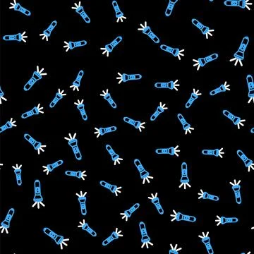 Line Flashlight icon isolated seamless pattern on black background. Vector Stock Illustration