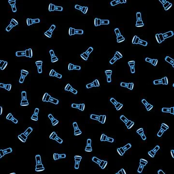 Line Flashlight icon isolated seamless pattern on black background. Vector 库存插图