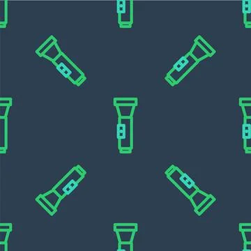 Line Flashlight icon isolated seamless pattern on blue background. Vector 스톡 일러스트
