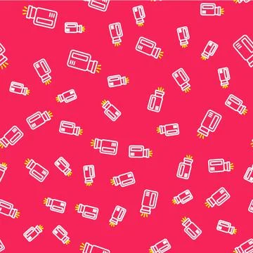 Line Flashlight icon isolated seamless pattern on red background. Vector イラスト素材