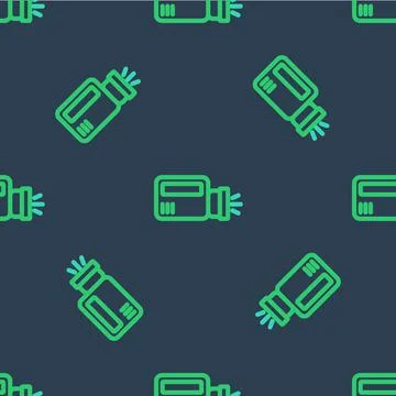 Line Flashlight icon isolated seamless pattern on blue background. Vector Stock Illustration