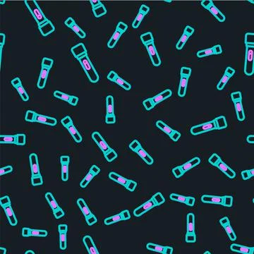 Line Flashlight icon isolated seamless pattern on black background. Vector Stock Illustration