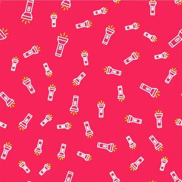 Line Flashlight icon isolated seamless pattern on red background. Vector Stock Illustration