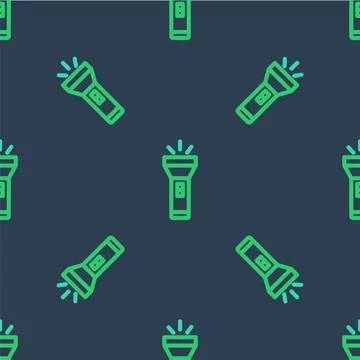 Line Flashlight icon isolated seamless pattern on blue background. Vector 스톡 일러스트