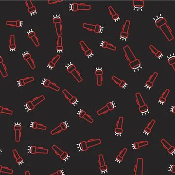 Line Flashlight icon isolated seamless pattern on black background.  Vector イラスト素材