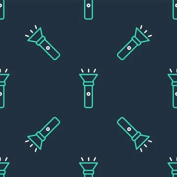 Line Flashlight icon isolated seamless pattern on black background. Vector イラスト素材