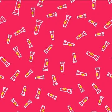 Line Flashlight icon isolated seamless pattern on red background. Vector イラスト素材