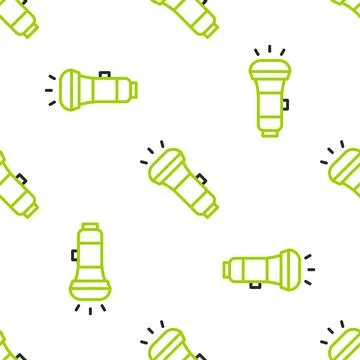 Line Flashlight icon isolated seamless pattern on white background. Vector イラスト素材