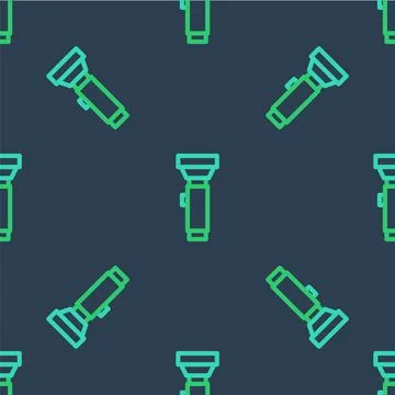 Line Flashlight icon isolated seamless pattern on blue background. Vector 스톡 일러스트