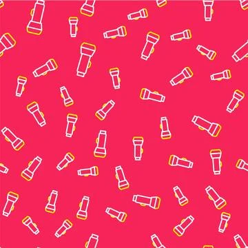Line Flashlight icon isolated seamless pattern on red background.  Vector Stock Illustration
