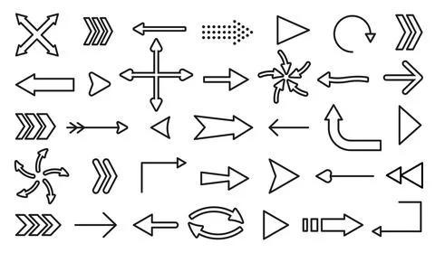 Line flat arrow cursor pointer icon set on white Stock Illustration