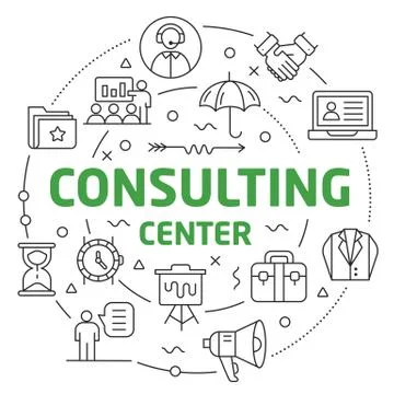 Line Flat Circle illustration consulting center Illustrazione stock