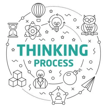 Line Flat Circle illustration thinking process 스톡 일러스트