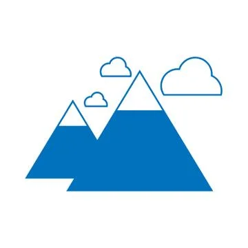 Line flat style landscape with mountains on blue background. Vector illustrat Stock Illustration