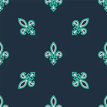 Line Fleur De Lys icon isolated seamless pattern on black background. Vector Stock Illustration