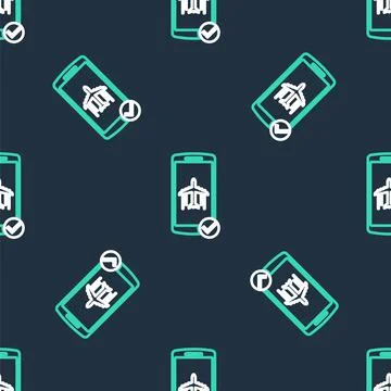 Line Flight mode in the mobile phone icon isolated seamless pattern on black Stock Illustration