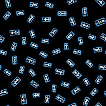 Line Flight mode in the mobile phone icon isolated seamless pattern on black Illustrazione stock