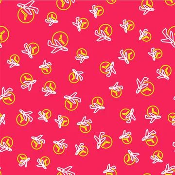 Line Flight time icon isolated seamless pattern on red background. Vector Stock Illustration