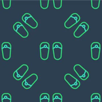Line Flip flops icon isolated seamless pattern on blue background. Beach Stock Illustration