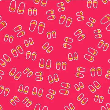 Line Flip flops icon isolated seamless pattern on red background. Beach sli.. Stock Illustration