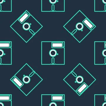 Line Floppy disk in the 5.25-inch icon isolated seamless pattern on black Stock Illustration