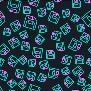 Line Floppy disk for computer data storage icon isolated seamless pattern on Illustrazione stock