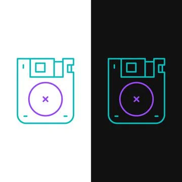 Line Floppy disk for computer data storage icon isolated on white and black Stock Illustration