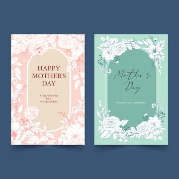 Line flower frame disign spring floral drawing with imitation of watercolor s Stock Illustration