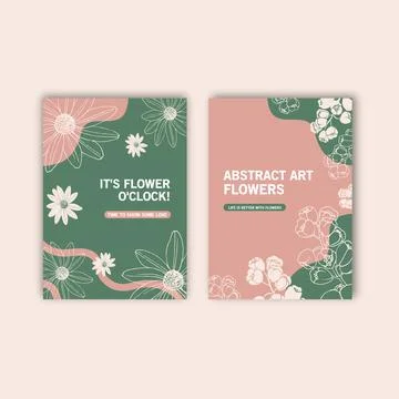 Line flower frame disign spring floral drawing with imitation of watercolor s Stock Illustration