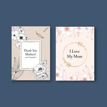 Line flower frame disign spring floral drawing with imitation of watercolor s Stock Illustration