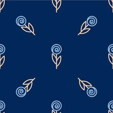 Line Flower icon isolated seamless pattern on blue background. 8 March. Int.. Stock Illustration