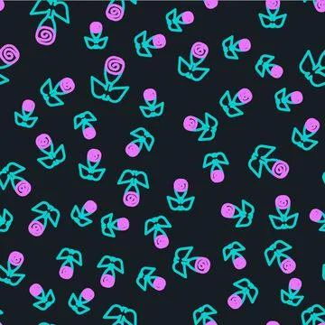 Line Flower rose icon isolated seamless pattern on black background. Vector Illustrazione stock