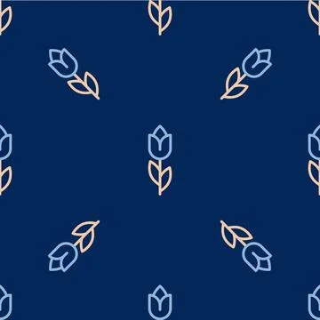 Line Flower tulip icon isolated seamless pattern on blue background. 8 Marc.. イラスト素材