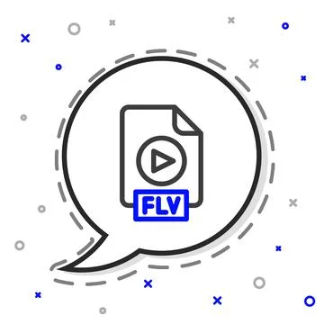 Line FLV file document video file format. Download flv button icon isolated on Illustrazione stock